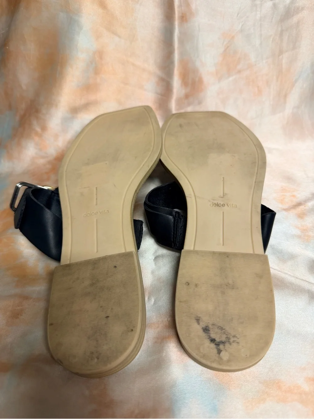 Dolce Vita Black Thong Sandals with Gold Buckle